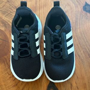 Adidas Kids Black Mesh Sneakers with White Stripes